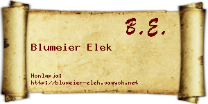 Blumeier Elek névjegykártya